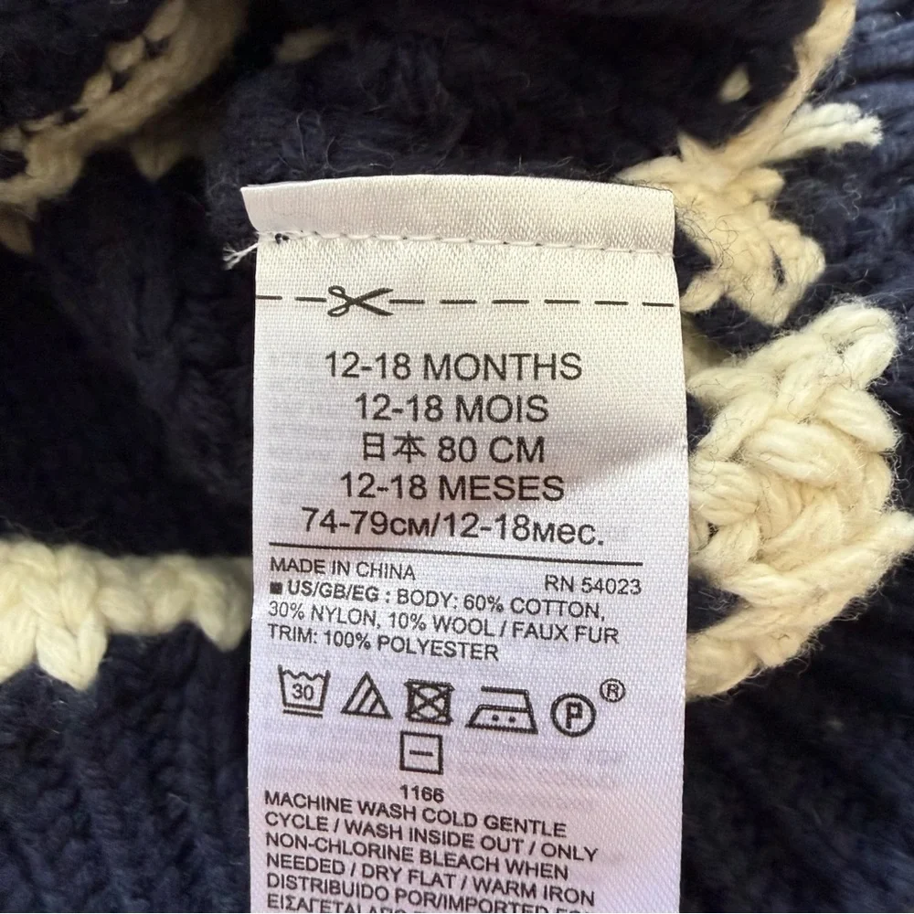 Baby Gap Cable‎ Knit Sweater Navy Cream Stripe Toddler 12–18M